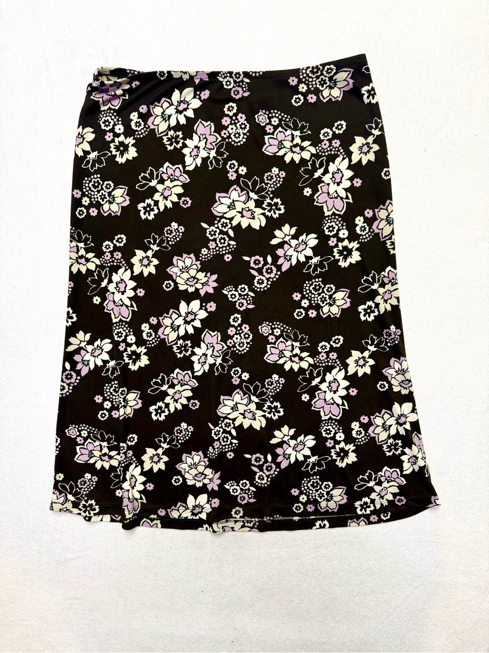 Y2K New York & Company Black Floral Skirt with Cream and Light Purple Flowers